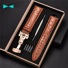 Cinturino orologio in pelle coccodrillo marrone chiaro 22 mm deployante oro rosa