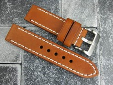 Cinturino orologio marrone nuovo 22 mm NUOVO CINTURINO PELLE DI MUCCA per PANERAI punto bianco