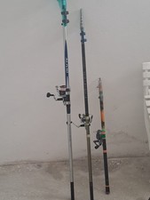 canne da pesca usate. Due da laghetto e una da mare