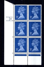 GB x856 QEII 3p ultramarine 1CB MNH P.15x14 Machin cyl 31 no dot