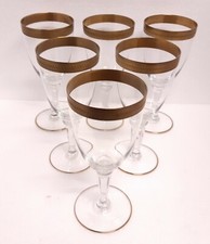 BOEMIA CRISTALLO VINTAGE mid century set 6pz. VINO bicchieri ORO 24k GOLD RIM
