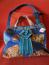 Borsa a mano e tracolla artigianale in jeans e tessuti colorati | Pezzo unico