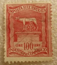 MARCA DA BOLLO-LUPA-IMPOSTA SULL'ENTRATA -100 LIRE-1949- FILIGRANA RUOTA