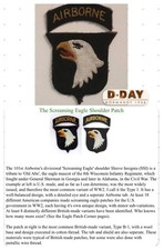 Originale WW2 US.101st EASY CO. EAGLE PATCH RELIQUIA (TIPO 1) Airborne (D-Day)