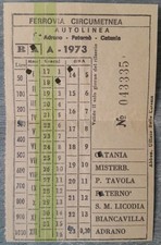 Ferrovia Circumetnea Biglietto 1973 Antico Adrano Paternò Catania Sicilia
