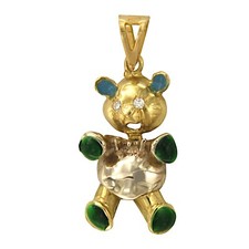 Ciondolo pendente articolato orsacchiotto oro massiccio 18 kt 750 e SMALTO vintage Italia