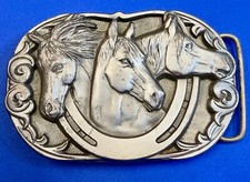 Horse Family Mare, Foal Lucky Horseshoe Buckles of America Belt Buckle BA-126