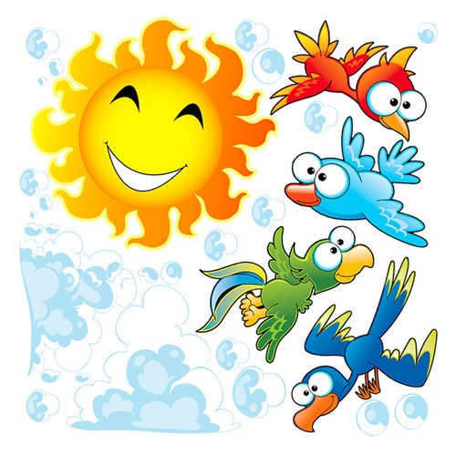 Sole nuvole uccellini adesivi