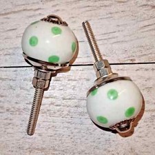 Set 2 Pomelli in Ceramica Derna - Bianco, Verde, Argento - Diametro 3 cm