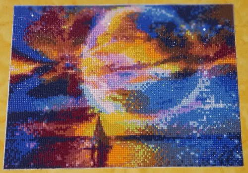 Quadro luna mare barca 25x35 - quadro,