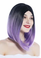 Parrucca Donna Corto Longbob Clavi-Cut Ombre Nero Viola Con Riga Centrale