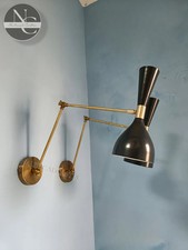 Coppia di applique da parete in ottone italiano metà secolo illuminazione ner...