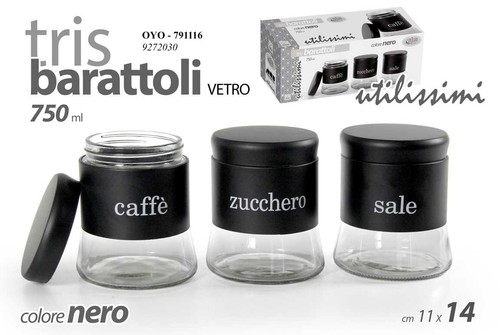 Tris barattoli vetro inox - vetro-,