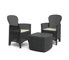 Set da Esterno Giardino polyrattan 2 Poltrone e Tavolino contenitore antracite