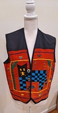 Gilet vintage L stile unisex ricamo azteco western con gatto Artes Tipicas "Tecum