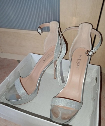 Sandali argento glitter - argento, tacco