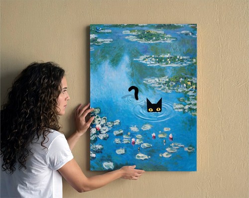 Stampa tela gatto ninfea - su,