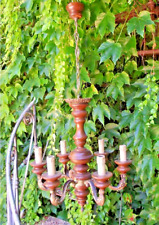 Antico lampione lampadario in bronzo e legno 6 luci anni 40/50 stile classico