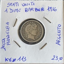 STATI UNITI - MONETA 1 DIME BARBER 1916 ARGENTO FILADELFIA KM#113