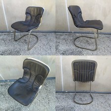 1X SEDIA ANNI 70 IN PELLE NERA E ACCIAIO CROMATO C2 CIDUE WILLY RIZZO O RINALDI