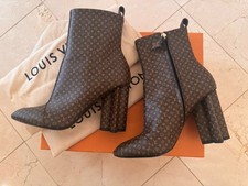 Stivali AUTENTICI $1280 LOUIS VUITTON Nano Monogram Silhouette tacco fiore 37 6,5