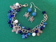 Bracciale Regalo San Valentino farfalle argento tib e orecchini con perle blu