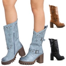 Stivali donna tacco comodo traforati biker casual TOOCOOL G669