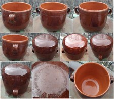 ANTICA PIGNATTA PENTOLA IN TERRA COTTA SMALTATA DA FUOCO CM 20 X 18. 5 ALBISOLA