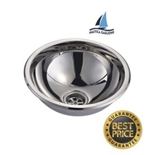 LAVELLO INOX LAVANDINO BARCA E CAMPER SEMISFERICO COMPLETO DI PILETTA CAN  ø29