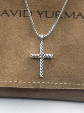 Collana David Yurman argento sterling petite croce cavo pendente e diamanti 18"