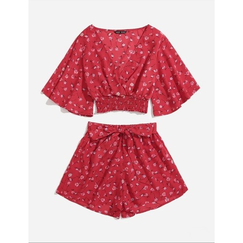 Top ditsy rosso floreale - top,