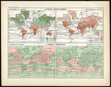 Antique Print-ISOTHERMAL-ISOBARIC-LINES-WEATHER-JANUARY-JULY-Larousse-1897