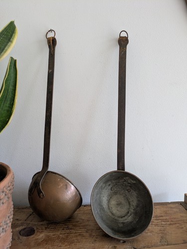 Antique copper iron ladle - antique,