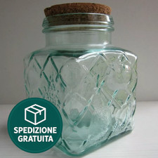 Contenitore di Vetro Lavorato con Tappo in Sughero Verde Acqua-Media Grandezza