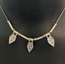 Sterling Silver 10k Beads Necklace Tribal Revival Ethnic Vintage Bicolor Gift