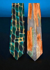 2- Cravatte uomo Robert Daskal dipinte a mano 100% seta artista firmate astratte USA
