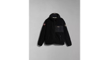 Felpa Uomo Napapijri in Pile Full Zip Cappuccio Logo Tasca Yupik Nero