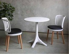 SET 4 SEDIE IN POLIPROPILENE BIANCO FONDINO SIMILPELLE NERO GAMBE LEGNO  FE952