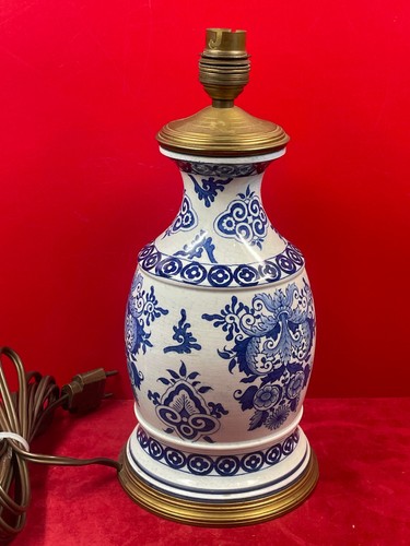 Lampe vintage faïence bleu - lampe,