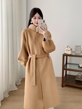 Cappotto lungo donna lana collo pelliccia visone invernale nuovo lungo lana con cintura caldo cappotto