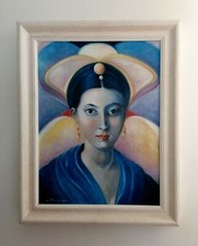 Quadro moderno dipinto ad olio su tela ritratto donna classico per arredo casa e