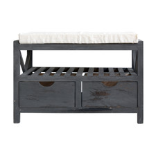 Mobili Rebecca Panca Panchina Scarpiera 2 cassetti grigio Vintage Retrò 43x65x34