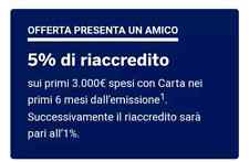 Invito per CARTA di CREDITO BLU AMERICAN EXPRESS 5% CASHBACK OFFERTA LIMITATA