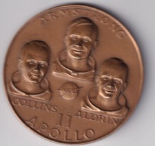 MEDAGLIA IN BRONZO DI GROSSO MODULO APOLLO 11  COLLINS ARMSTRONG ALDRIN 1969