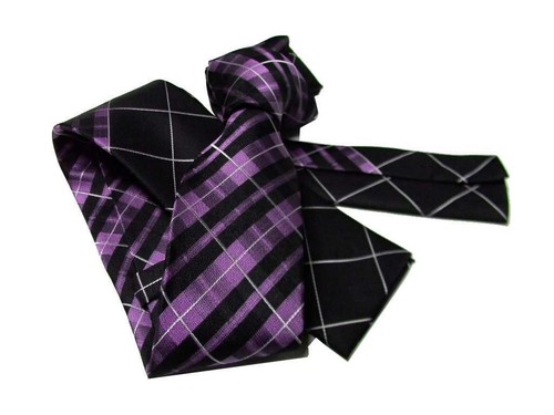 Cravatta nera quadri viola - quadri,