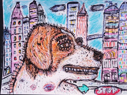Tableau peinture chien - chien, joyeux