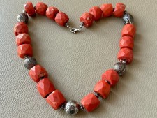 COLLANA DI CORALLO ROSSO PERLINE SFACCETTATE ABBINATE ARGENTO925 GIOIELLI VINTAG