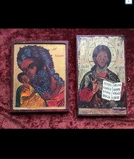 Lotto di 2 icone russe dipinta tavola legno icona russa 