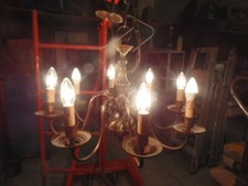 Lampadario vintage stile fiammingo, anni '50 restaurato 8 luci doppia accensione