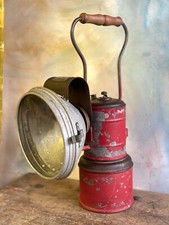 Faro rosso,grande, vintage con vetro fanale a gas acetilene con maniglia e vetro